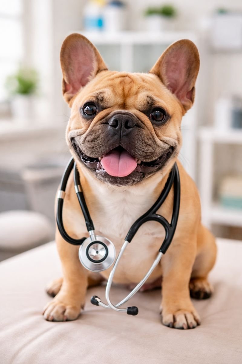 French Bulldog health check at veterinarian